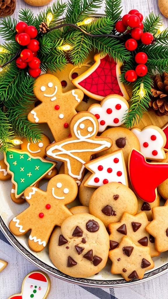 Classic Christmas Cookie Recipes A colorful assortment of Christmas cookies on a decorative platter, surrounded by festive holiday decorations.